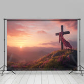 Aperturee - Aperturee Mountain Top Sunrise Rebirth Cross Easter Backdrop